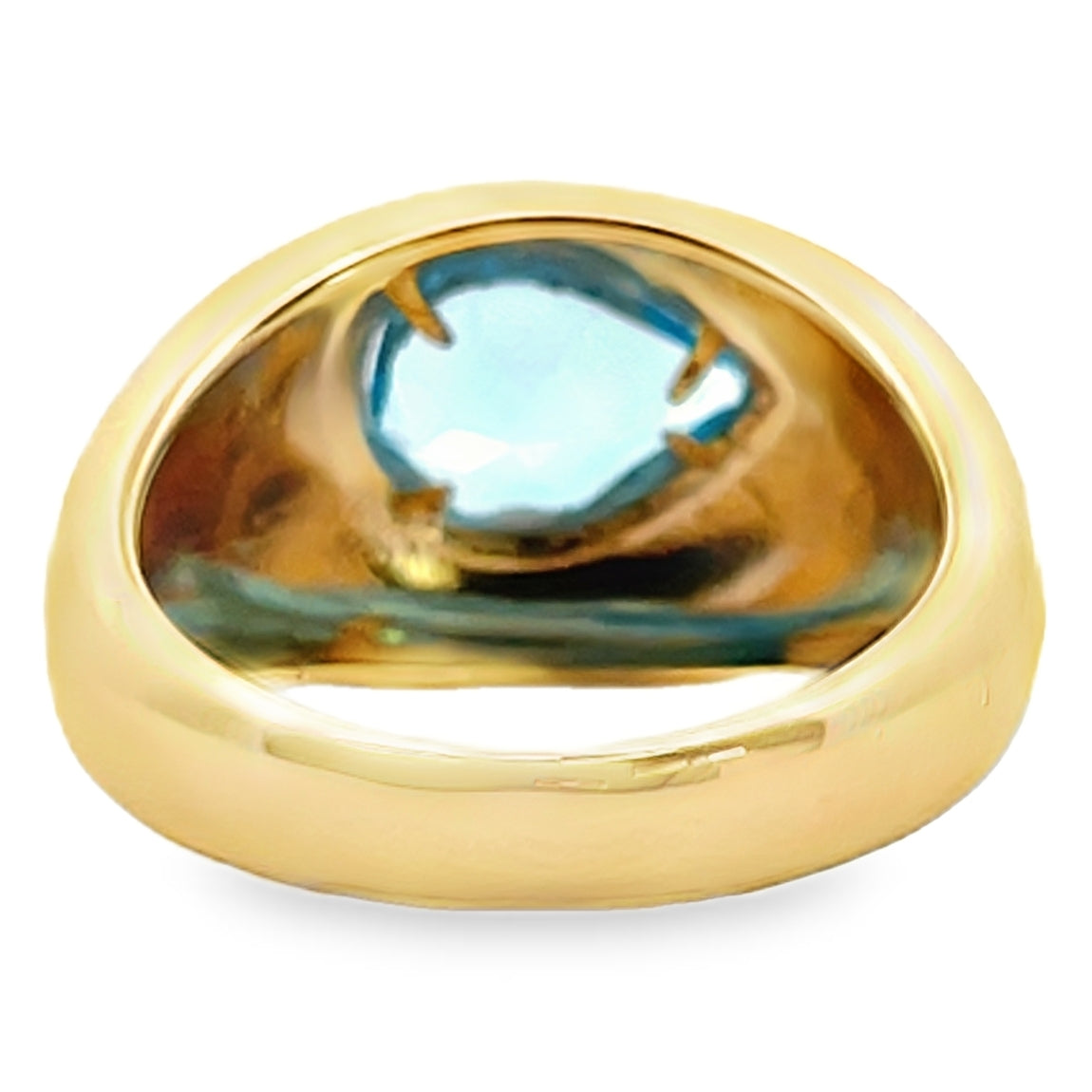 14K Yellow Gold Domed Ring With Diamonds Totaling 0.08 Carat, One Pear Shaped Blue Topaz 1.72 Carats