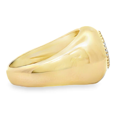 14K Yellow Gold Domed Ring With Diamonds Totaling 0.08 Carat, One Pear Shaped Blue Topaz 1.72 Carats