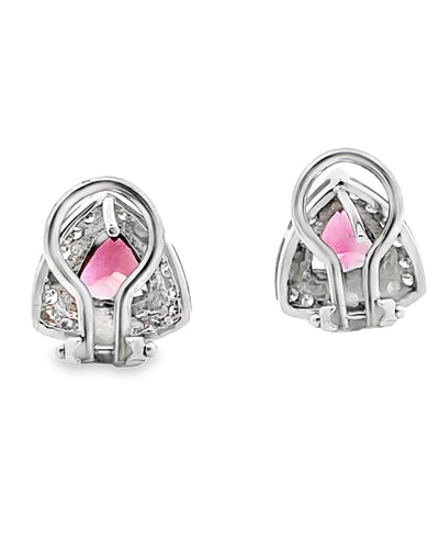 Pink Tourmaline 14k White Gold Post Earrings with Diamonds