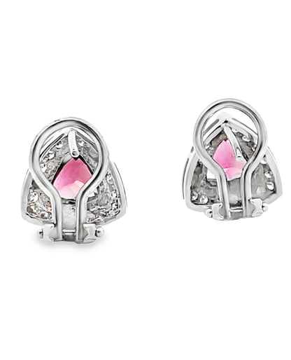 Pink Tourmaline 14k White Gold Post Earrings with Diamonds