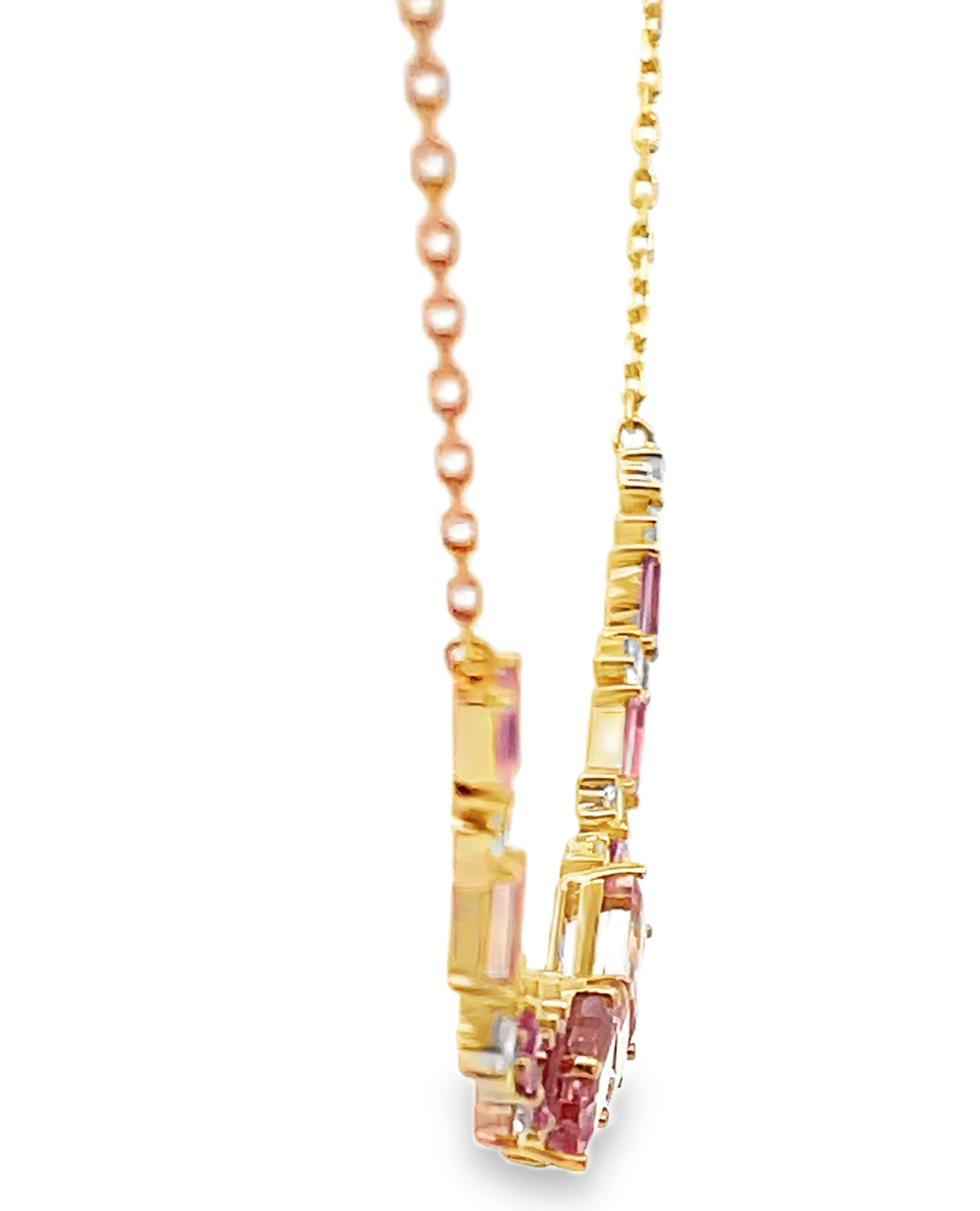14K Yellow Gold Pink Sapphire, Morganite & Diamond Necklace