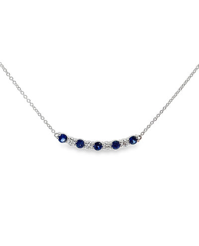 14K White Gold Single Row Pendant Necklace with Alternating 0.79 Carat Round Sapphires & 0.40 Carat Round Diamond