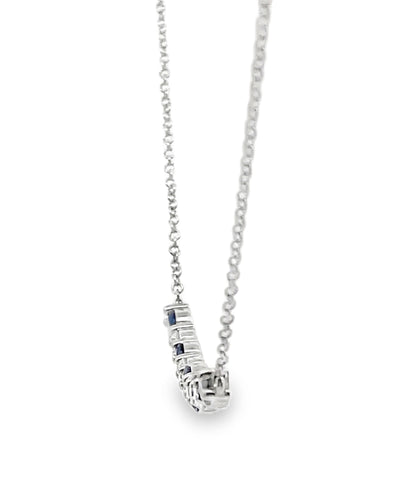 14K White Gold Single Row Pendant Necklace with Alternating 0.79 Carat Round Sapphires & 0.40 Carat Round Diamond