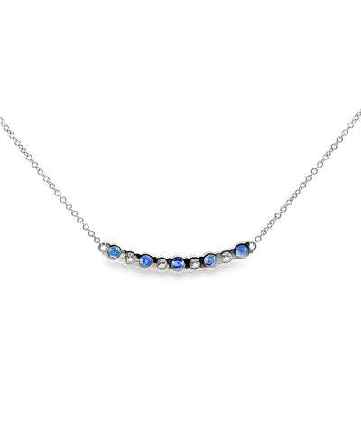 14K White Gold Single Row Pendant Necklace with Alternating 0.79 Carat Round Sapphires & 0.40 Carat Round Diamond