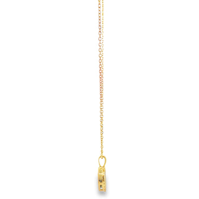 14K Yellow Gold Necklace With One Oval Malachite 1.93 Carats And Diamonds Totaling 0.12 Carats, Adjustable Length