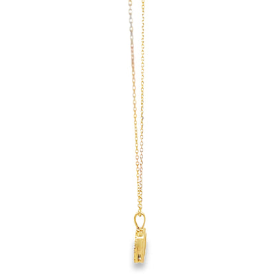 14K Yellow Gold Necklace With One Oval Malachite 1.93 Carats And Diamonds Totaling 0.12 Carats, Adjustable Length