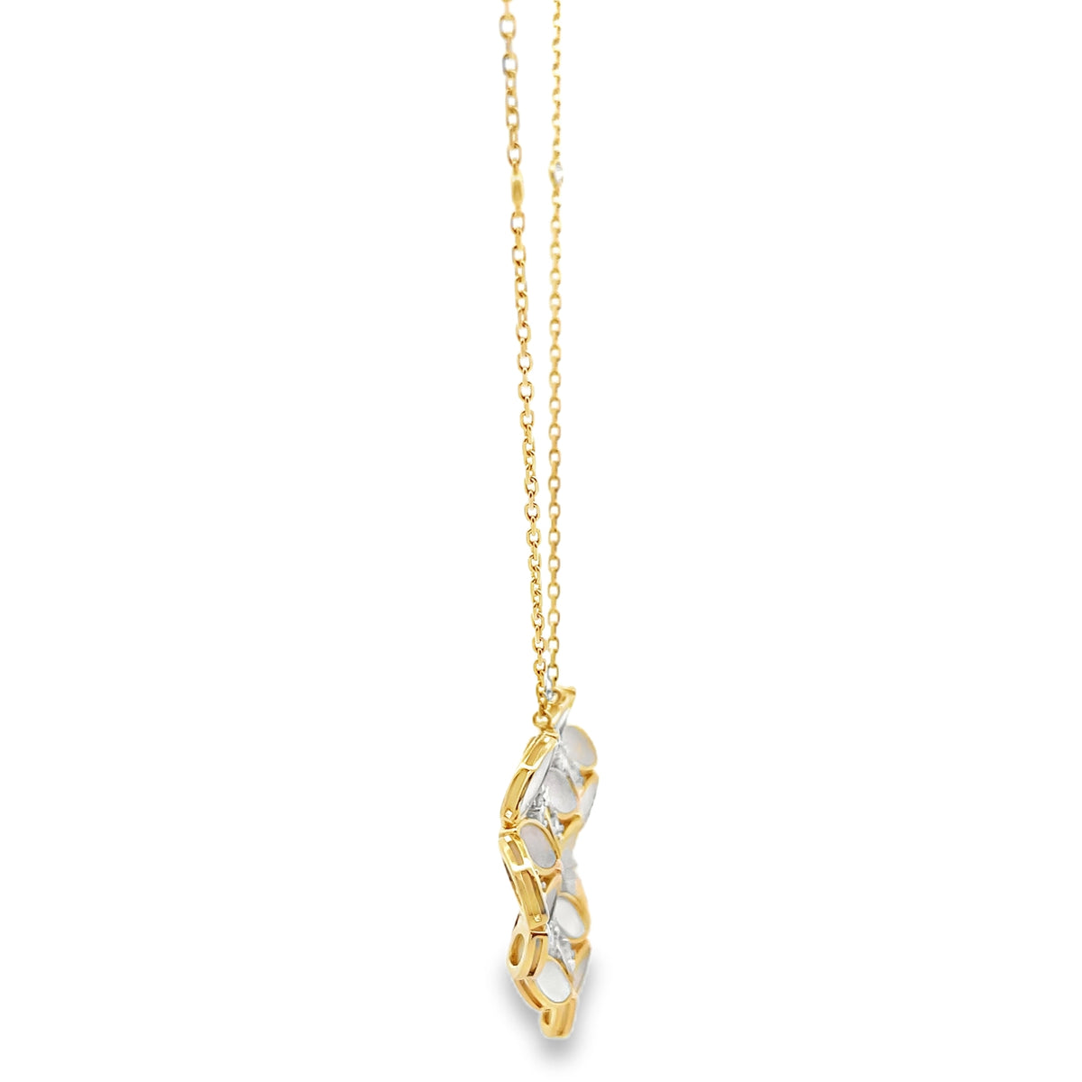 14K Yellow Gold Necklace, Mother of Pearl Totaling 5.71 carats, Diamonds Totaling 0.82 carats, Adjustable Length