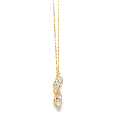 14K Yellow Gold Necklace, Mother of Pearl Totaling 5.71 carats, Diamonds Totaling 0.82 carats, Adjustable Length