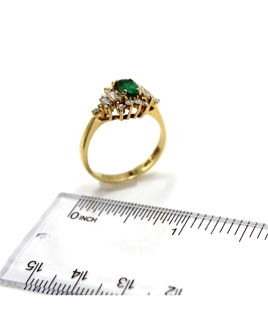 Vintage Emerald Ring with Diamonds Set in 18K Yellow Gold (Watch Video)
