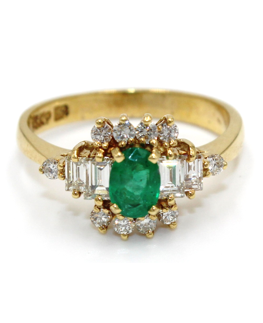 Vintage Emerald Ring with Diamonds Set in 18K Yellow Gold (Watch Video)