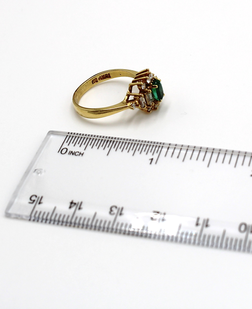 Vintage Emerald Ring with Diamonds Set in 18K Yellow Gold (Watch Video)