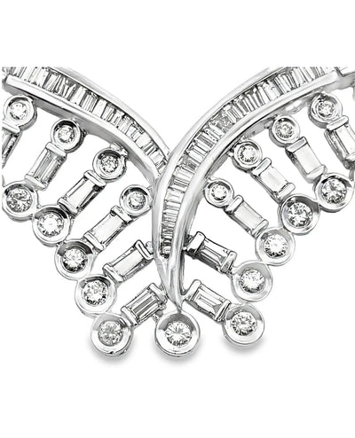 Vintage 15.50 Carat Diamond Geometric Structured V-Shape Collar Necklace in 18K White Gold