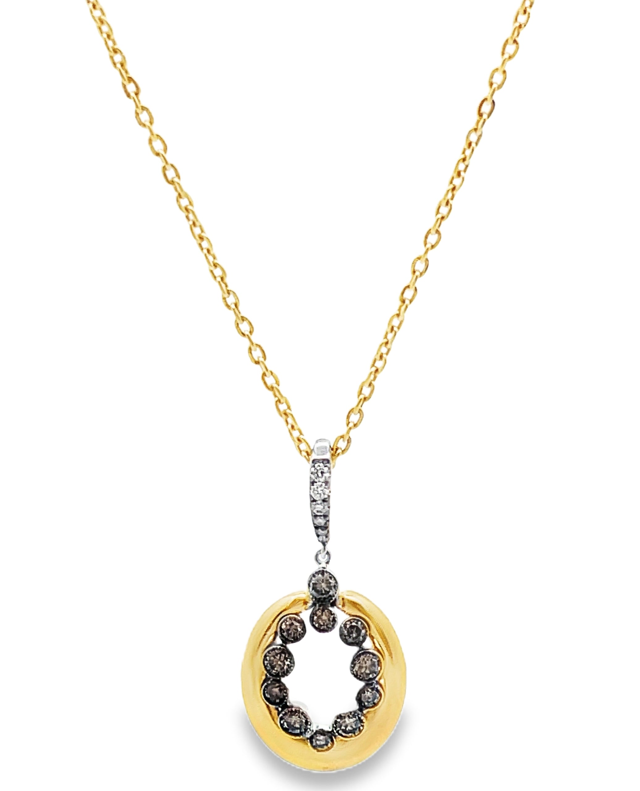 Oval Pendant Necklace with Round Brown Diamonds in 18K Yellow Gold