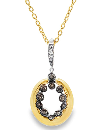Oval Pendant Necklace with Round Brown Diamonds in 18K Yellow Gold