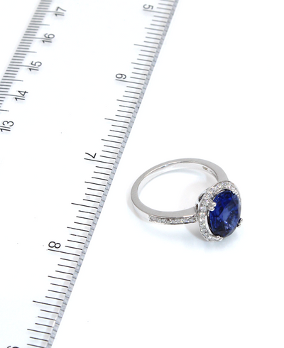 Vanna K 18RO9081D 18K White Gold Round Diamonds and Oval Lab Grown Sapphire 3.68 Carats Ring