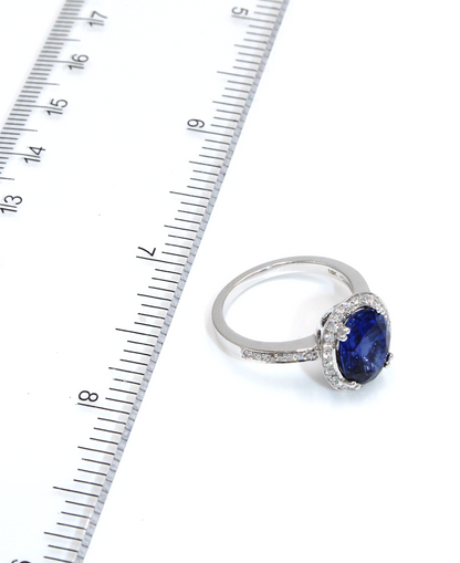 Vanna K 18K White Gold Round Diamonds and Oval Lab Grown Sapphire 3.68 Carats Ring