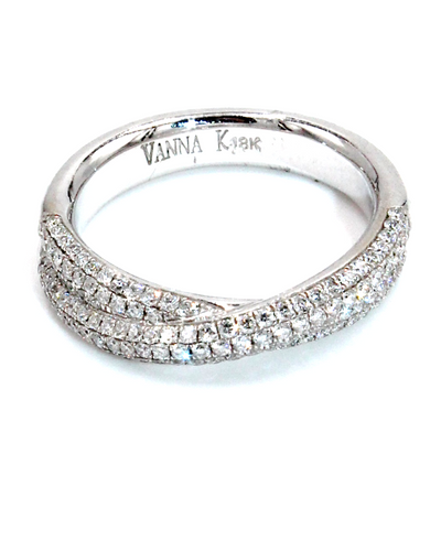 18K White Gold Half-Way Diamond Overlapping Criss Cross Twist