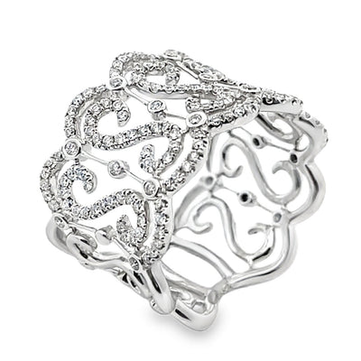 Vanna K Wide 14 Millimeter Diamond Ring in 18K White Gold with Repeating "S" Motif, Round Diamonds Totaling 0.69 Carats