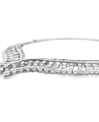 Vintage 15.50 Carat Diamond Geometric Structured V-Shape Collar Necklace in 18K White Gold