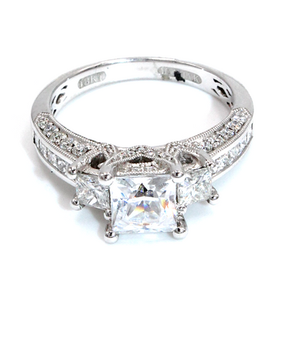 Vanna K 18RM63145DCZ 18K White Gold Engagement Ring Diamond Setting for Square Shaped Center Stone