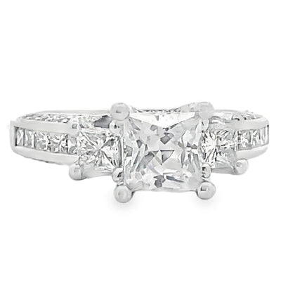 Vanna K 18RM63145DCZ 18K White Gold Engagement Ring Diamond Setting for Square Shaped Center Stone