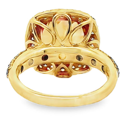 Cushion Shape Citrine Ring with Diamonds & Yellow Sapphires in 18K Gold
