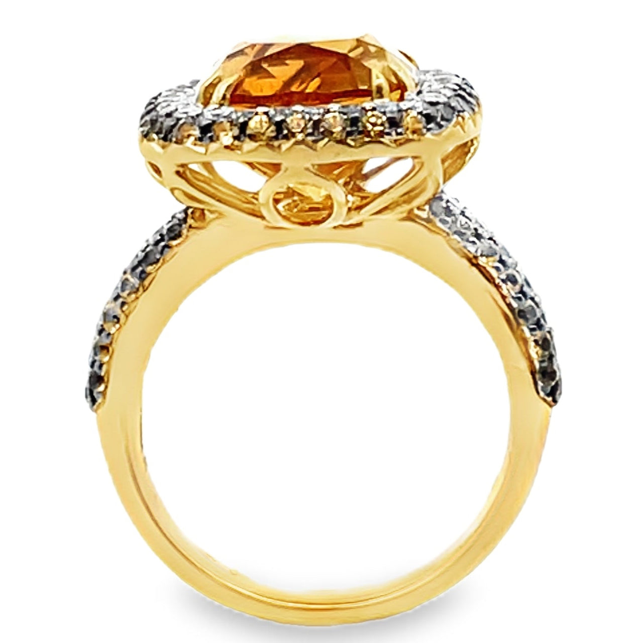 Cushion Shape Citrine Ring with Diamonds & Yellow Sapphires in 18K Gold