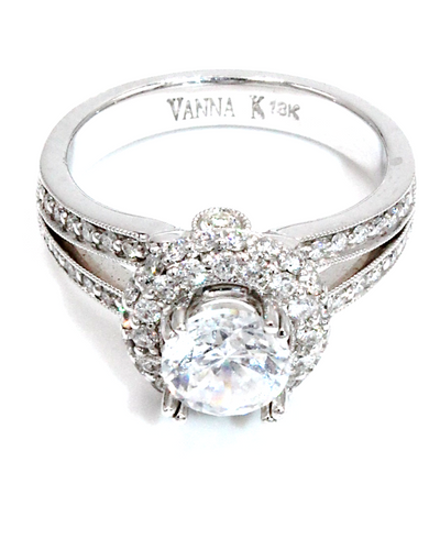 Vanna K 18K White Gold Engagement Ring Setting with Diamonds for Round Center Stone