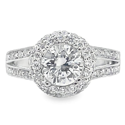 Vanna K 18K White Gold Engagement Ring Setting with Diamonds for Round Center Stone