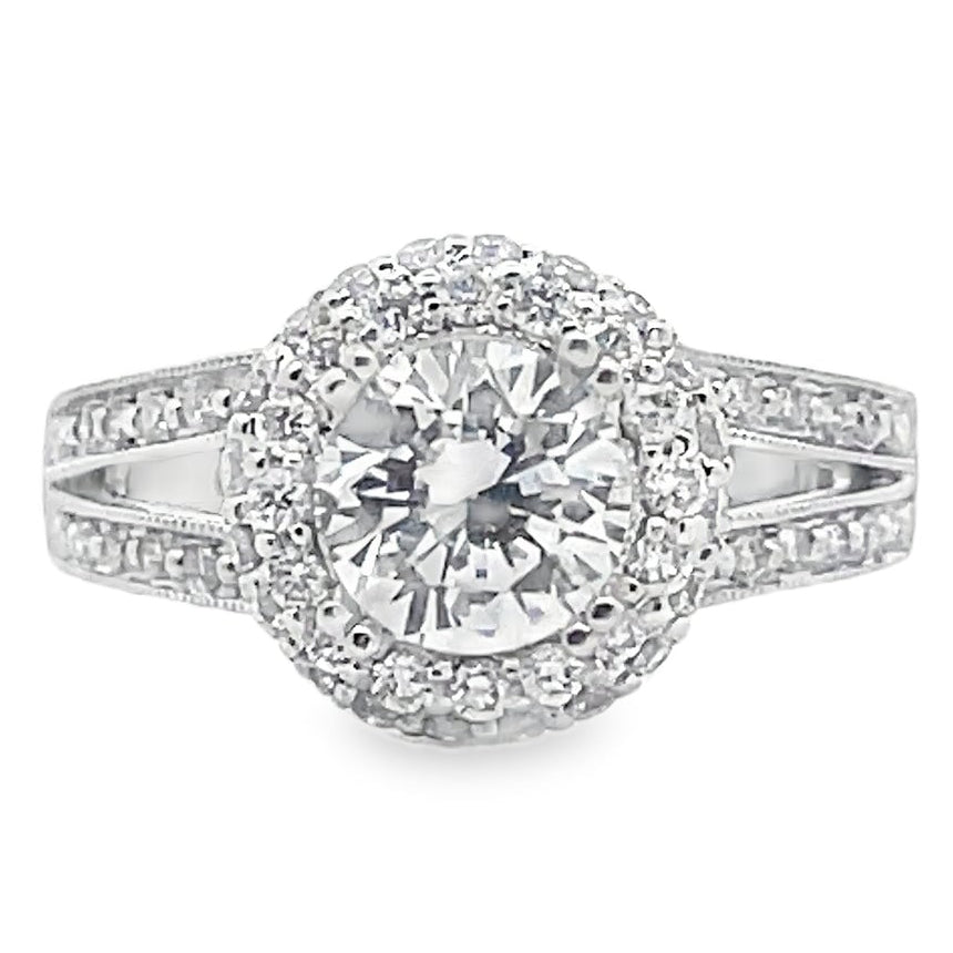 Vanna K 18K White Gold Engagement Ring Setting with Diamonds for Round Center Stone