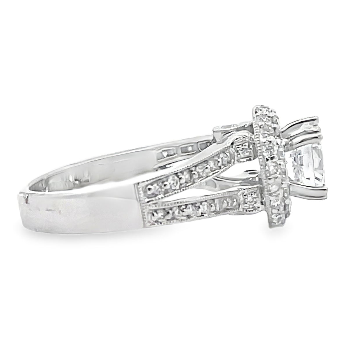 Vanna K 18K White Gold Engagement Ring Setting with Diamonds for Round Center Stone