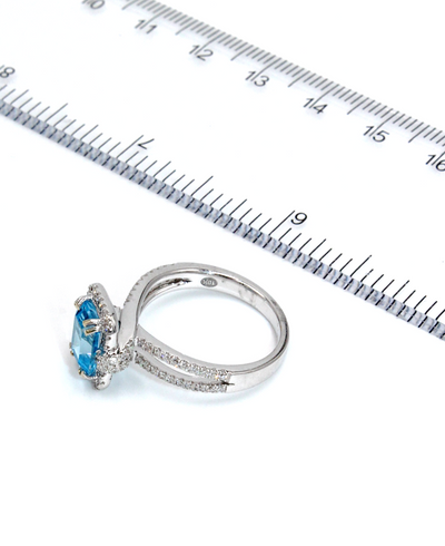 Vanna K 18RO51811DCZ Diamond Ring with One Emerald Cut 8X6 Millimeter Swiss Blue Topaz