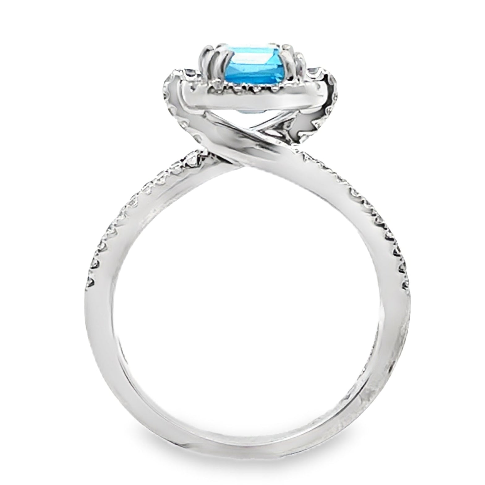 Vanna K 18RO51811DCZ Diamond Ring with One Emerald Cut 8X6 Millimeter Swiss Blue Topaz