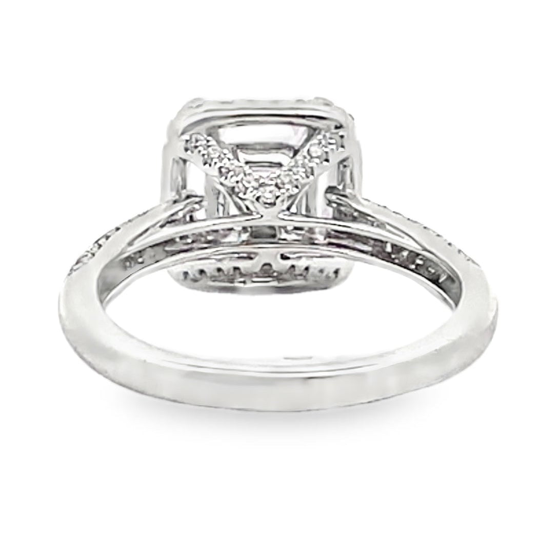 Vanna K 18K White Gold Diamond Halo Ring with Center Cushion Shaped Kunzite