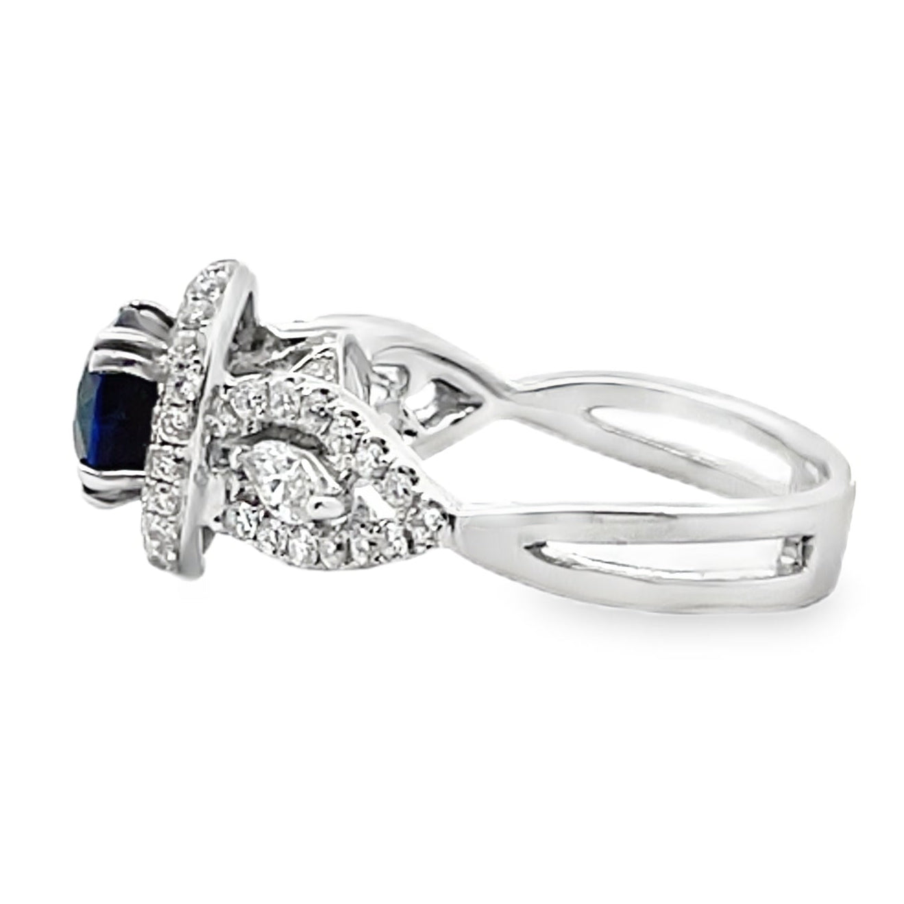 Vanna K 18K White Gold Halo Ring with Round Sapphire and Marquise Diamonds