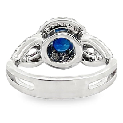 Vanna K 18K White Gold Halo Ring with Round Sapphire and Marquise Diamonds
