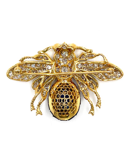 Pre-owned 18K Yellow Gold Deep Intense Blue Sapphire Bee Pin