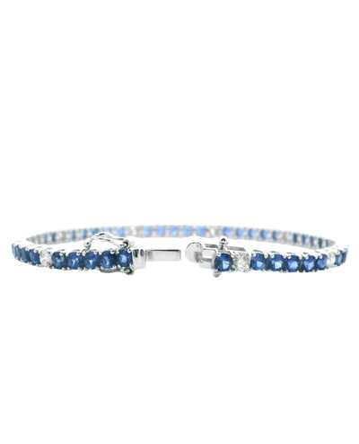 14K White Gold Tennis Bracelet with Alternating Round Sapphires and Diamonds