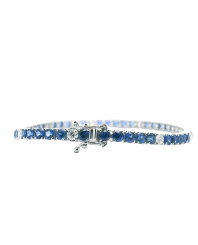 14K White Gold Tennis Bracelet with Alternating Round Sapphires and Diamonds