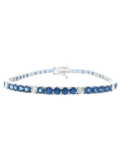 14K White Gold Tennis Bracelet with Alternating Round Sapphires and Diamonds