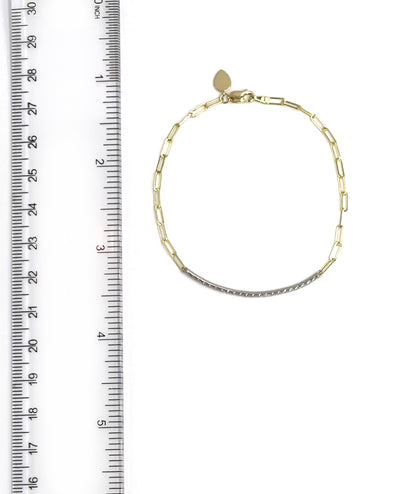 Meira T 1B7098/TY 14K Yellow and White Gold Paperclip Bar Bracelet