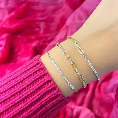 Meira T 1B7098/TY 14K Yellow and White Gold Paperclip Bar Bracelet