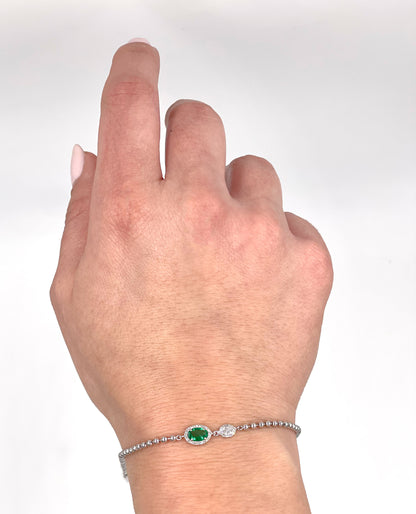 Meira T. 1B7243/WE 14K White Gold Bracelet with Emerald and Diamonds