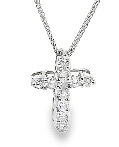 14K White Gold 0.63 Carat Diamond Cross Pendant Necklace