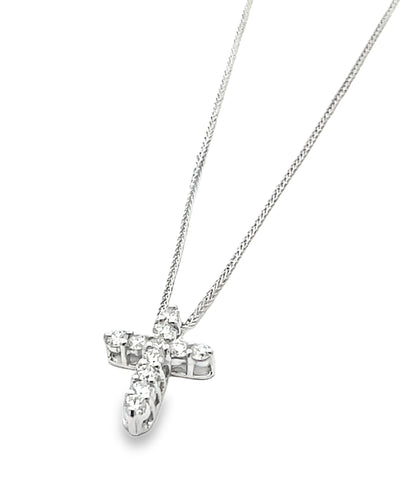 14K White Gold 0.63 Carat Diamond Cross Pendant Necklace