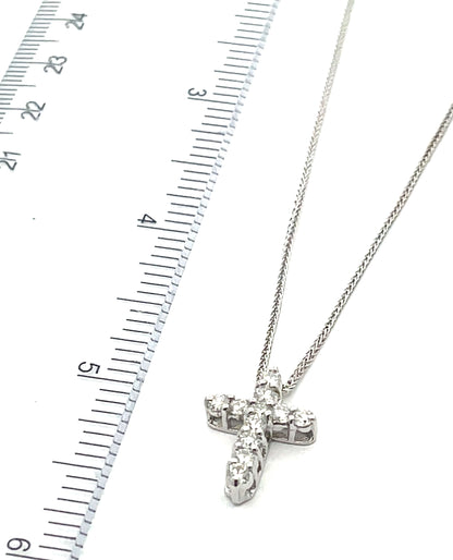 14K White Gold Diamond Cross Pendant Necklace