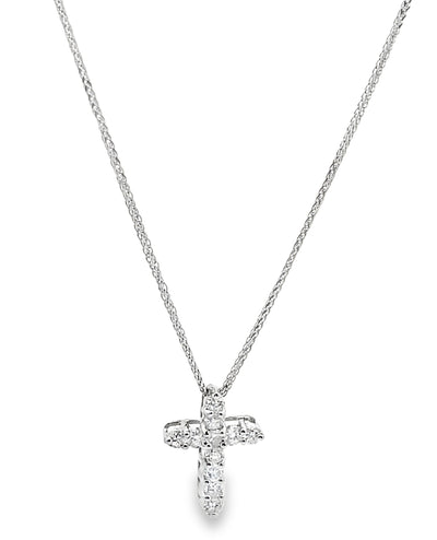 14K White Gold 0.63 Carat Diamond Cross Pendant Necklace