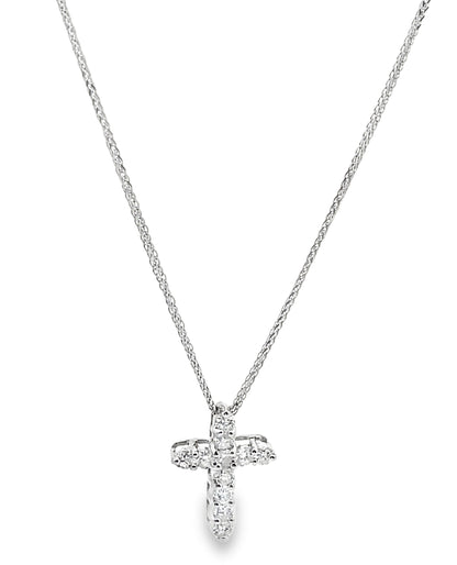14K White Gold 0.63 Carat Diamond Cross Pendant Necklace