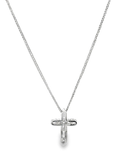 14K White Gold 0.63 Carat Diamond Cross Pendant Necklace