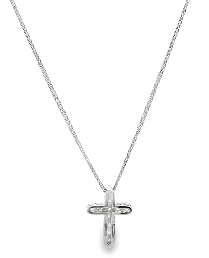 14K White Gold 0.63 Carat Diamond Cross Pendant Necklace